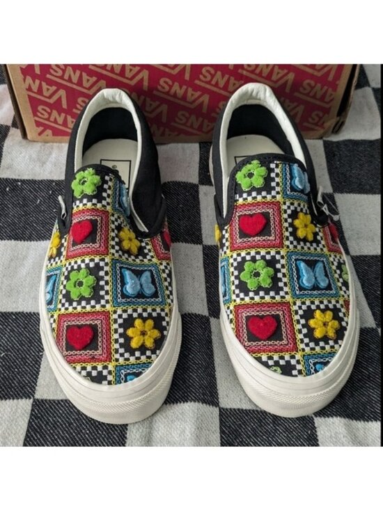 Vans Shoes - Vans Classic Slip On Women 5.5 Embroidered Craft Brown White Multicolor 0826